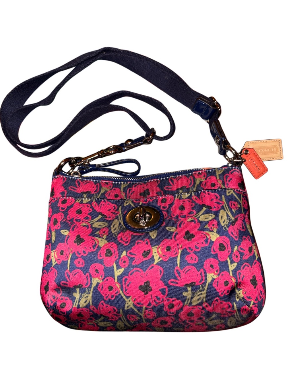 Coach Poppy Y2K Floral Turnlock Convertible Crossbody in Navy & Pink